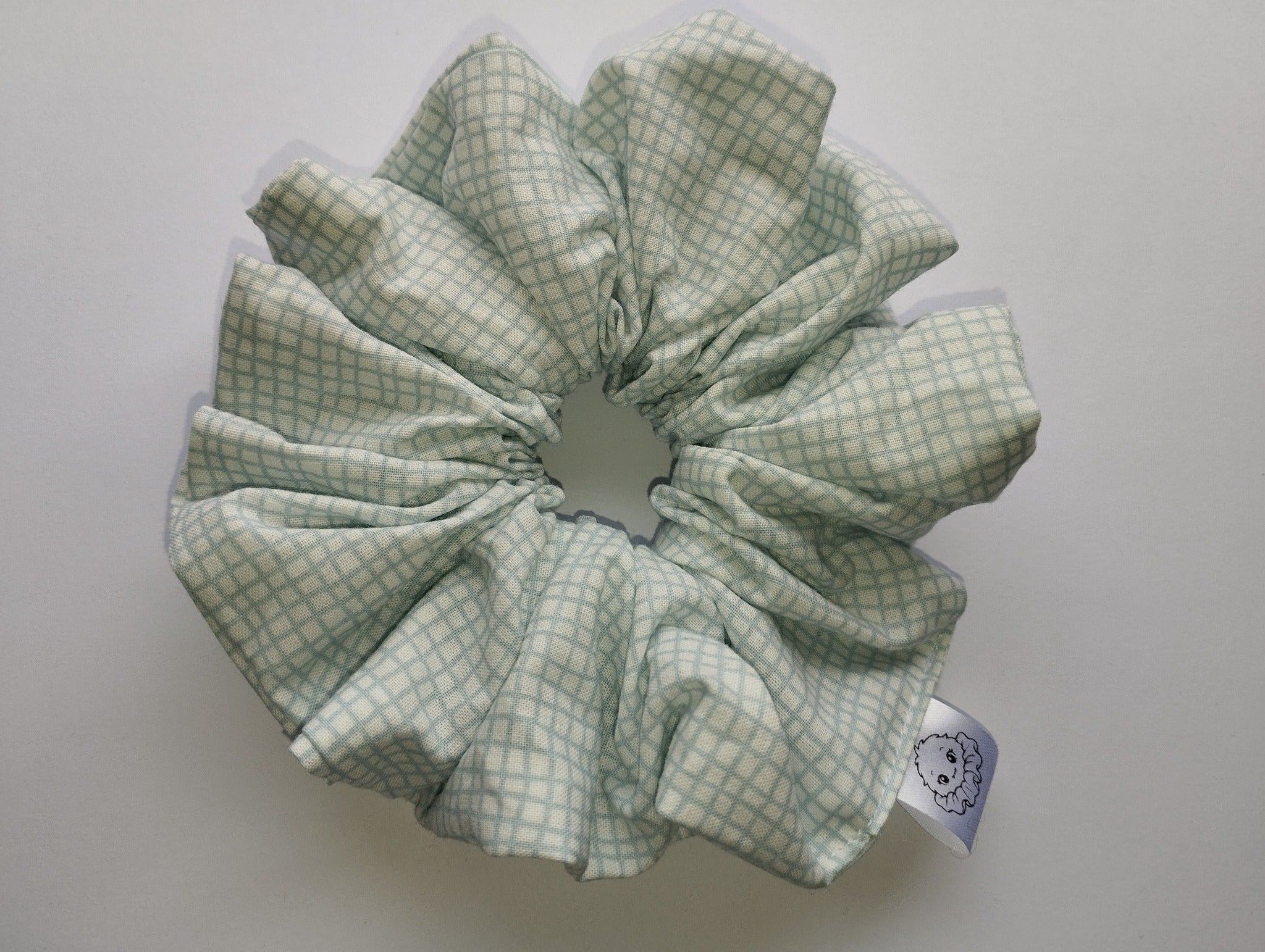 Duck Egg Check Jumbo Scrunchie handmade in Cumbria by Scrunchlings