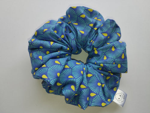 Blue Fan Jumbo Scrunchie handmade in Cumbria by Scrunchlings
