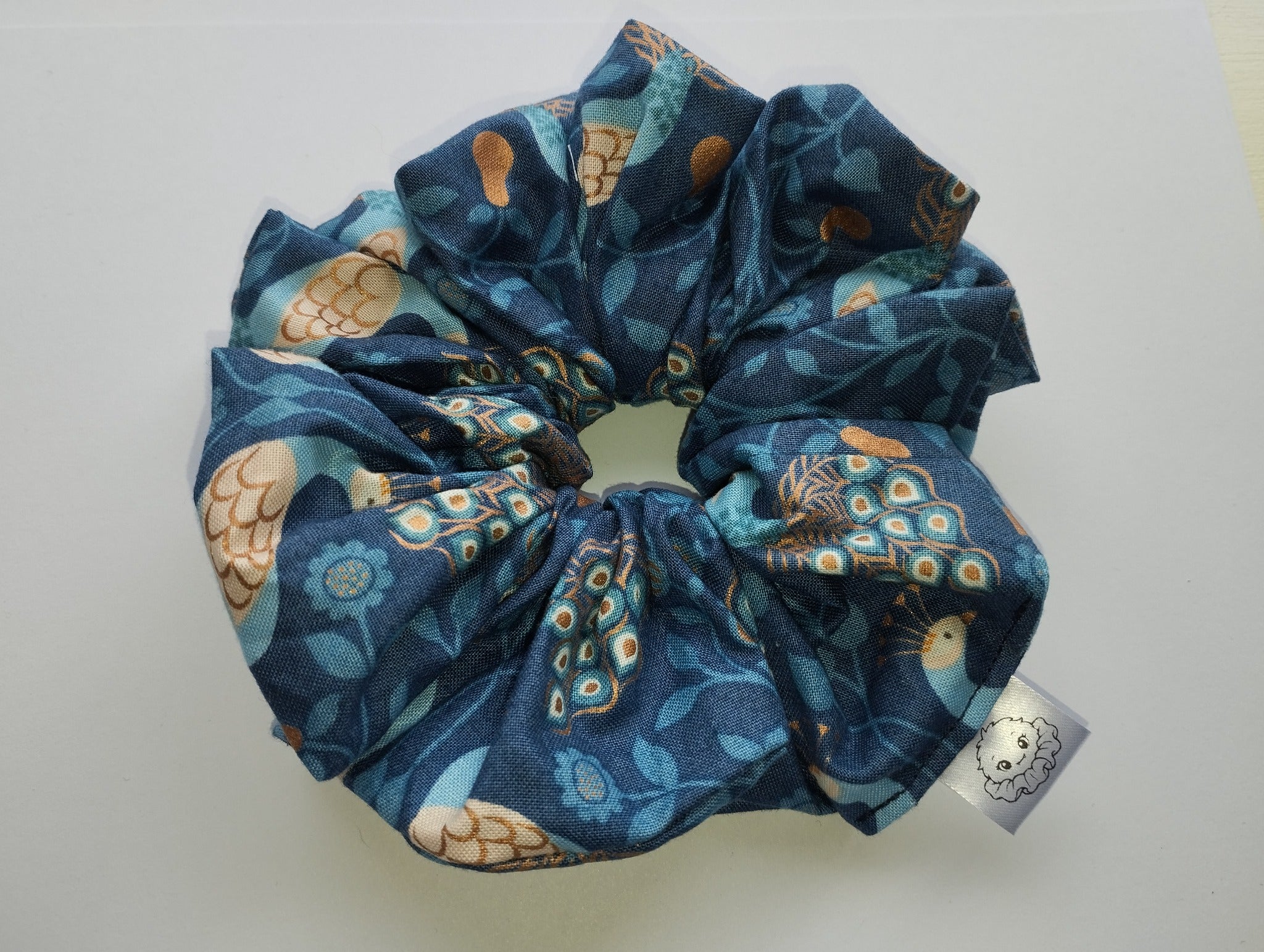 Peacock Garden Jumbo Scrunchie handmade in Cumbria by Scrunchlings