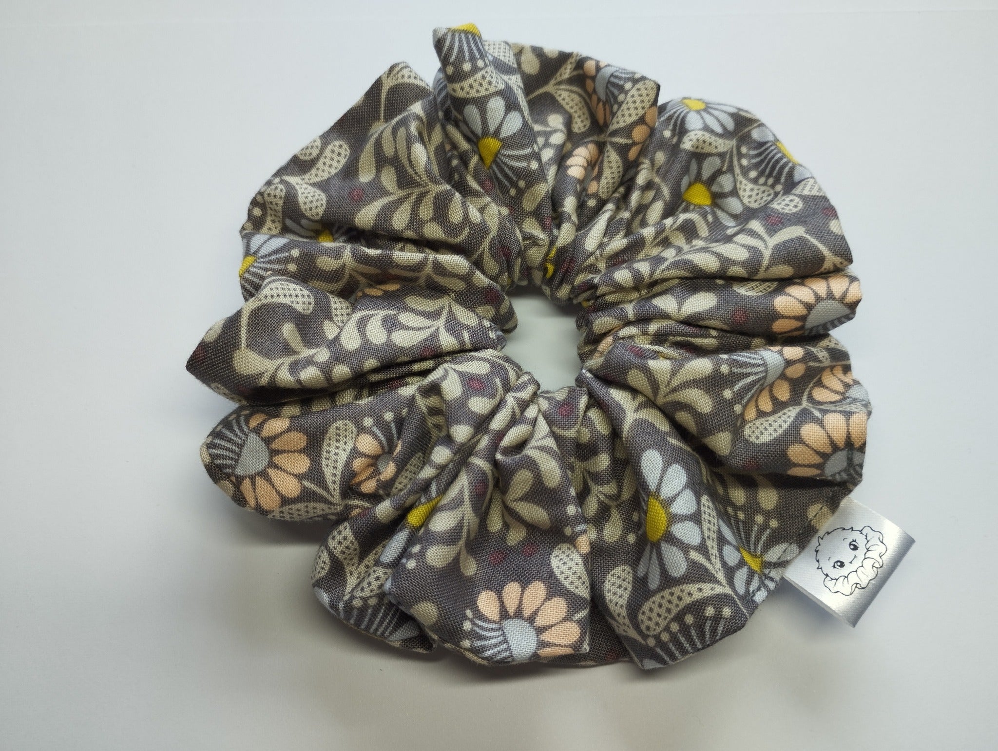 Charcoal Daisy Jumbo Scrunchie handmade in Cumbria by Scrunchlings