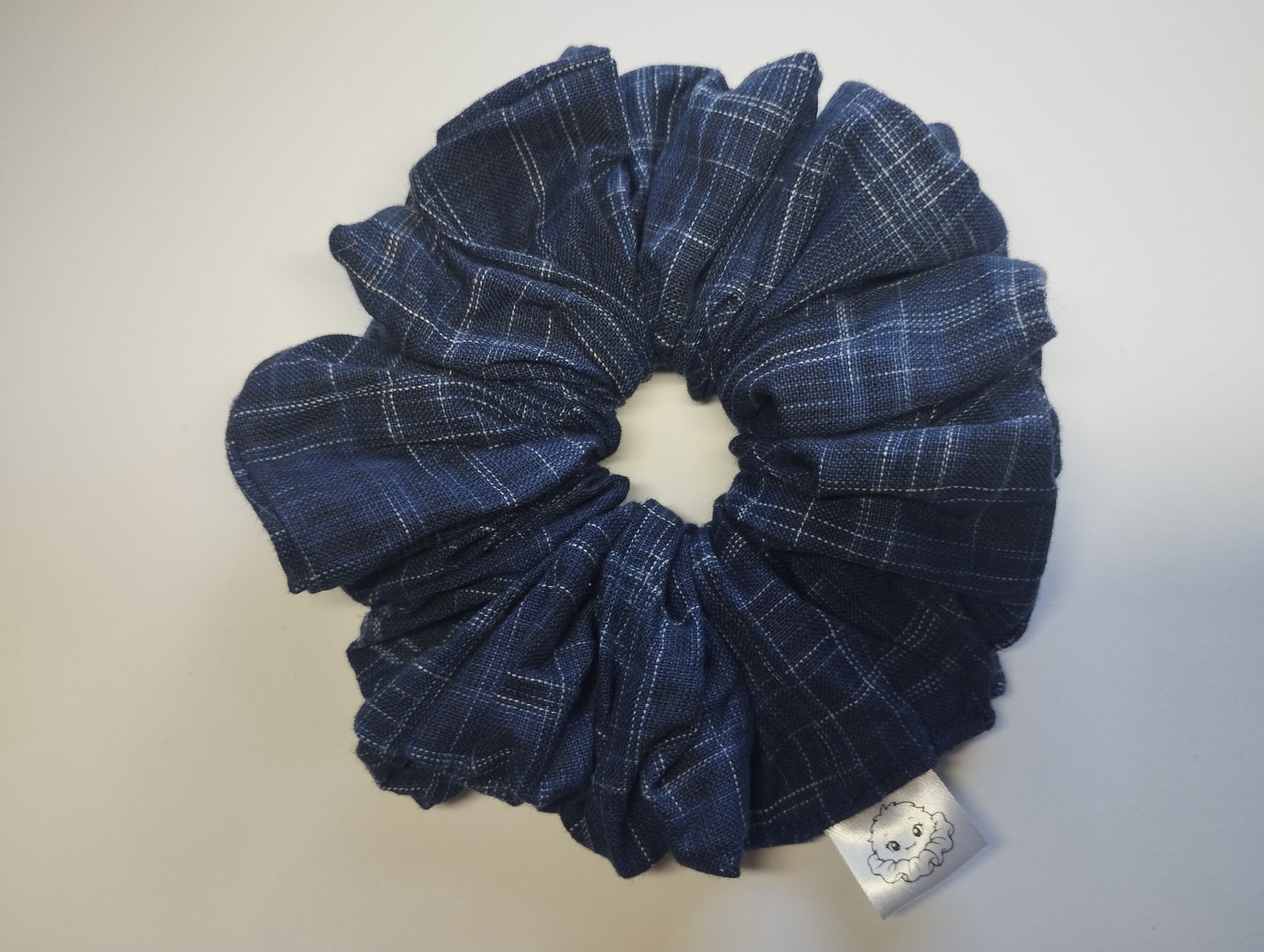 Navy Tartan Jumbo Scrunchie handmade in Cumbria by Scrunchlings