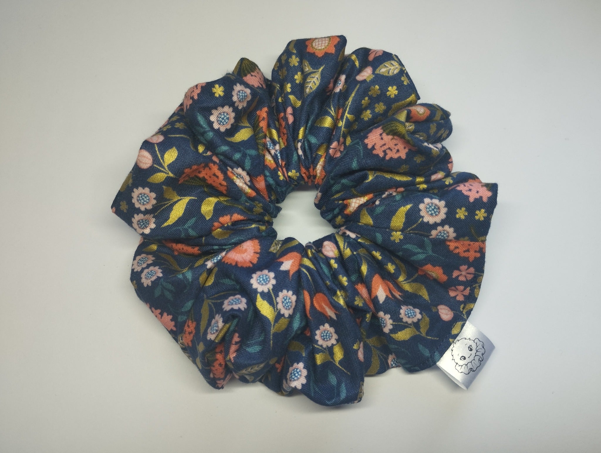 Navy Posy Jumbo Scrunchie handmade in Cumbria by Scrunchlings