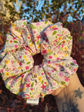 Blossom Meadow Jumbo Scrunchie, front view showing the gathered shape