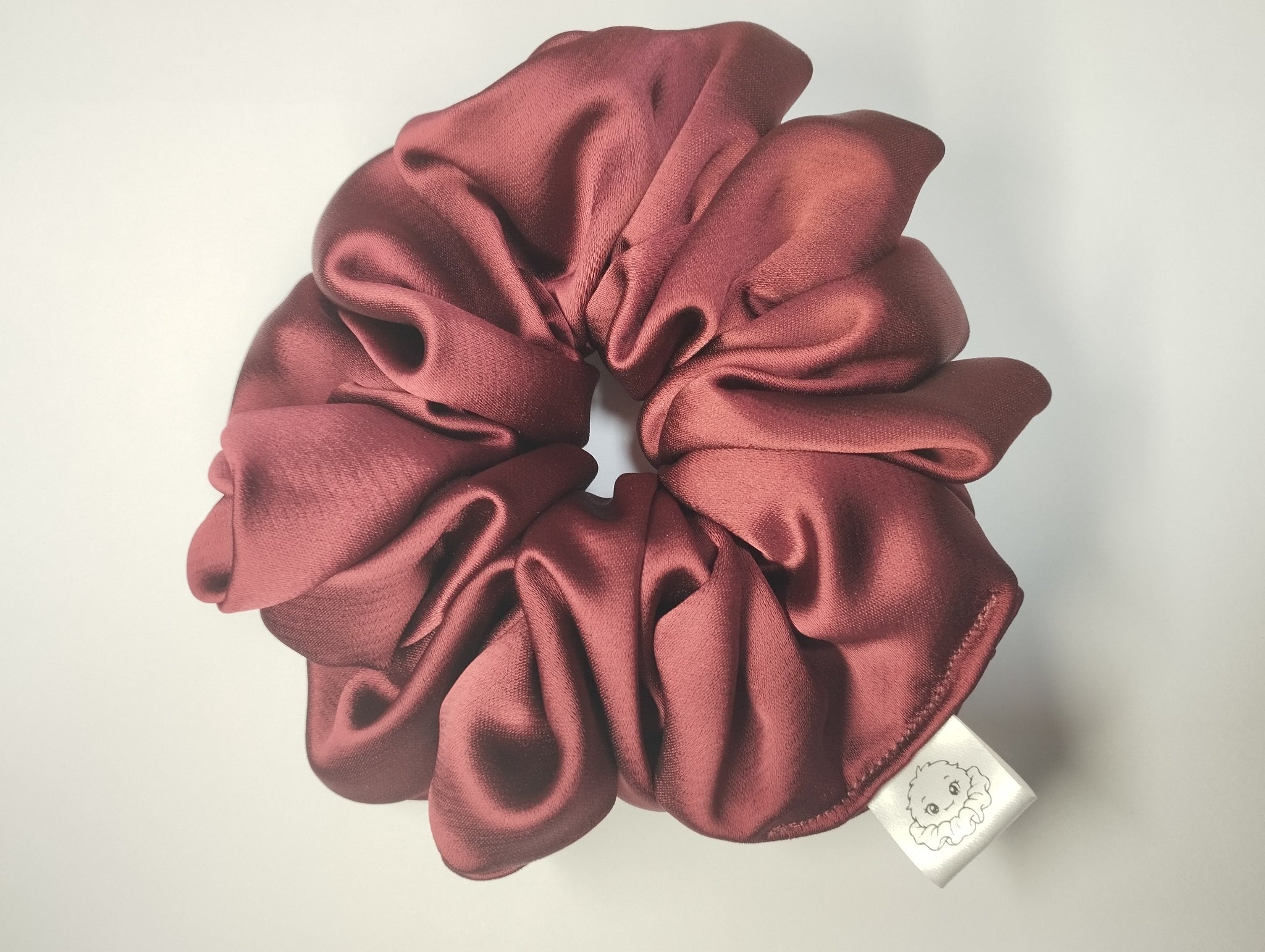 Burgundy Satin jumbo scrunchie handmade in Cumbria by Scrunchlings