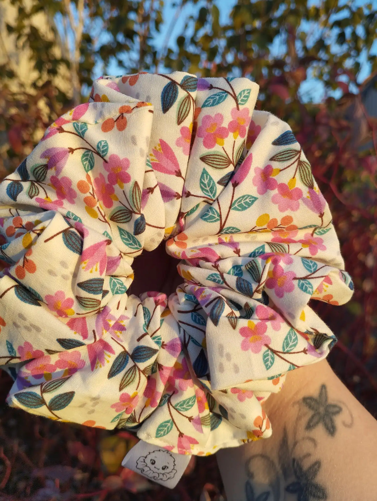 Garden Party Jumbo Scrunchie, front view showing the gathered shape