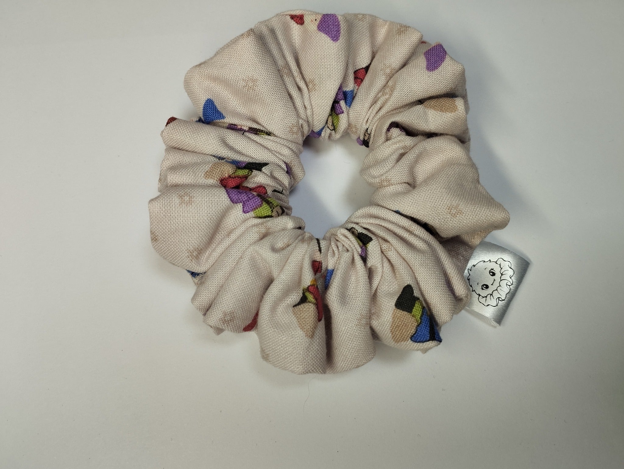 Gone Fishing medium scrunchie with fishing gnomes handmade in Cumbria by Scrunchlings
