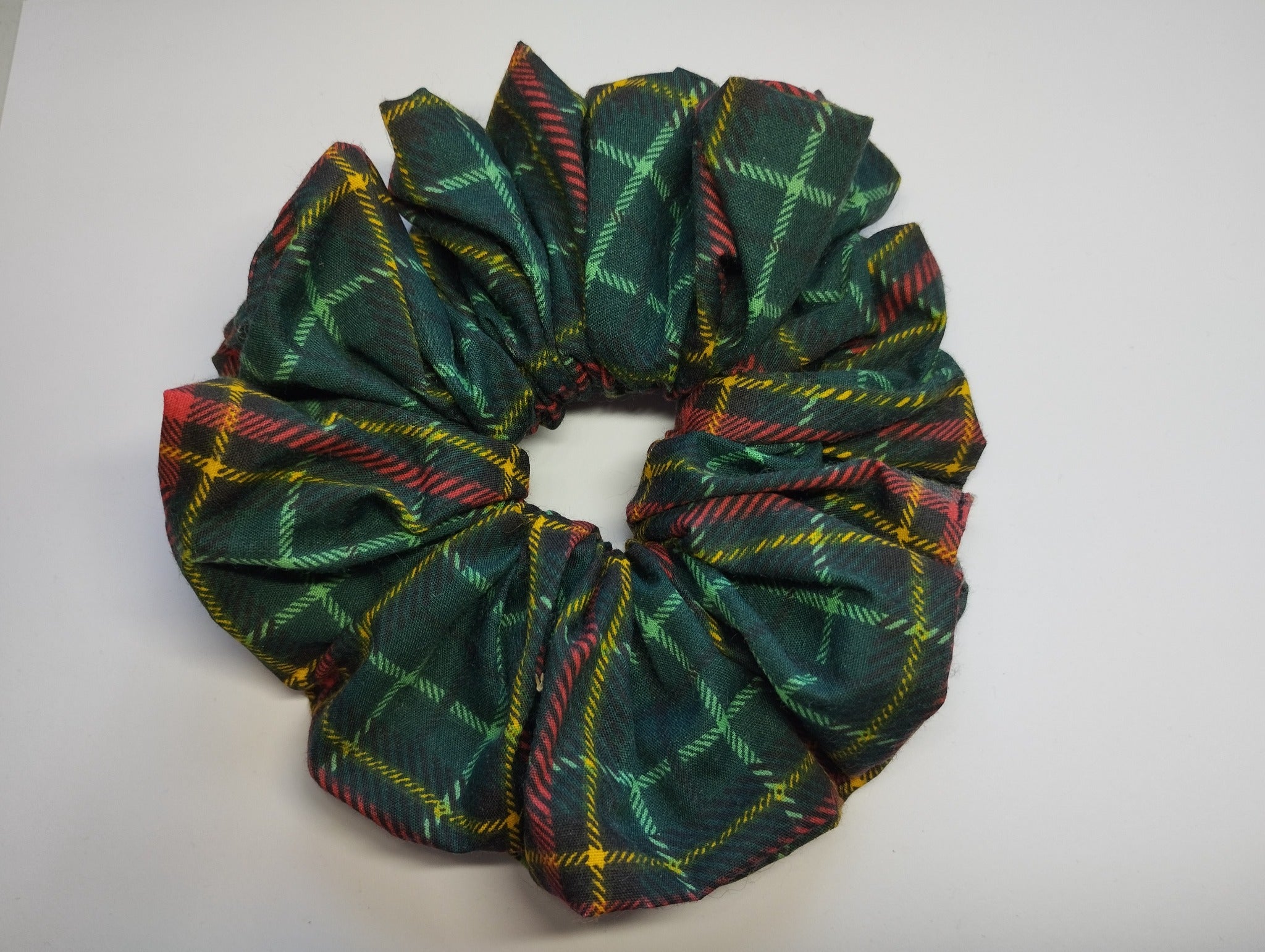 Forest Tartan Jumbo Scrunchie handmade in Cumbria by Scrunchlings