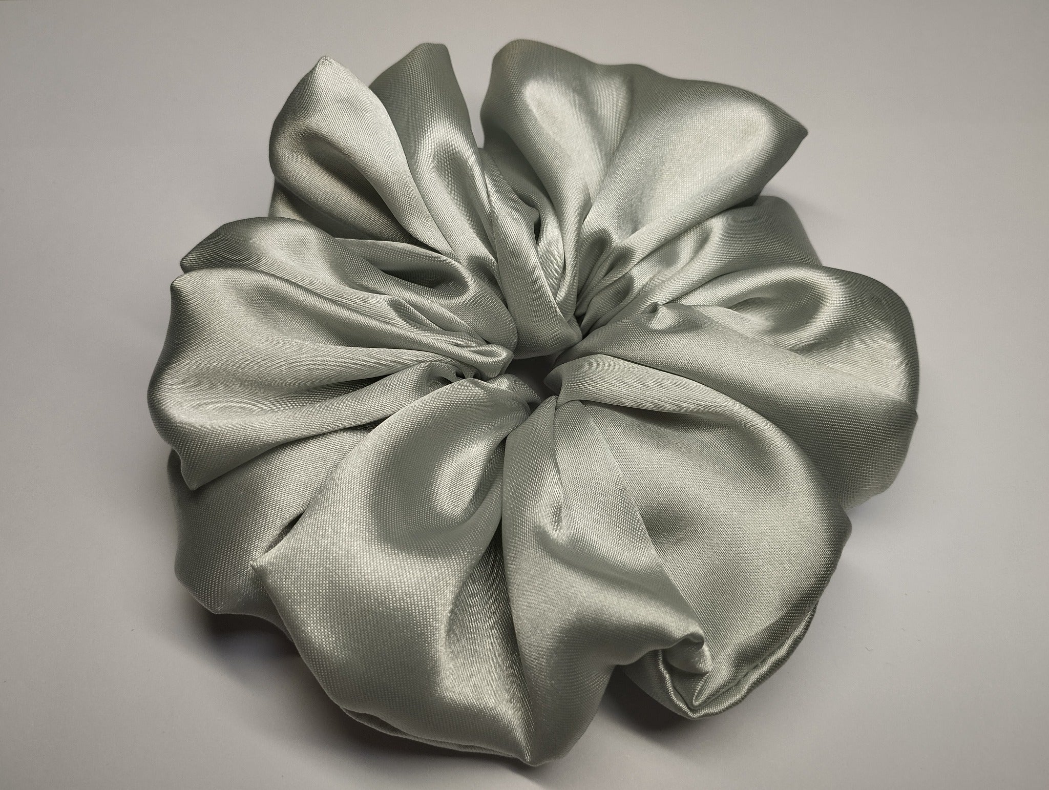 Ice Blue Satin jumbo scrunchie handmade in Cumbria by Scrunchlings