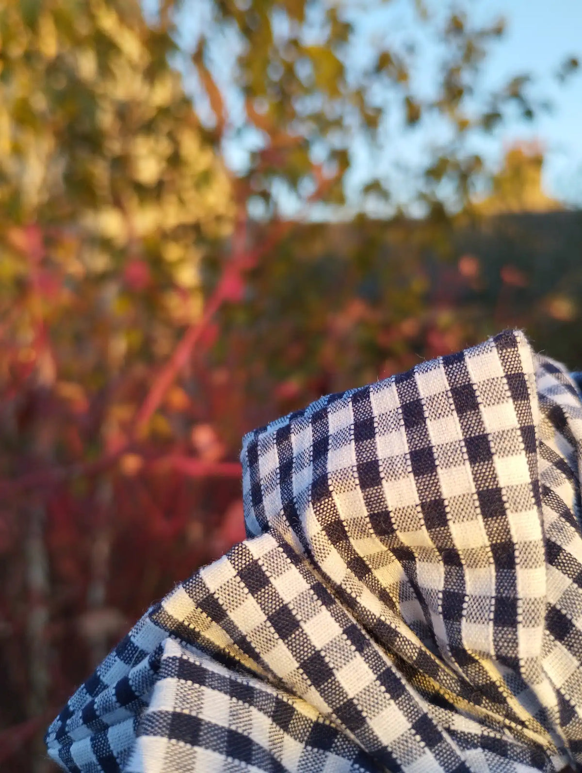 Close-up of the fabric texture and pattern on Ink Gingham Jumbo Scrunchie