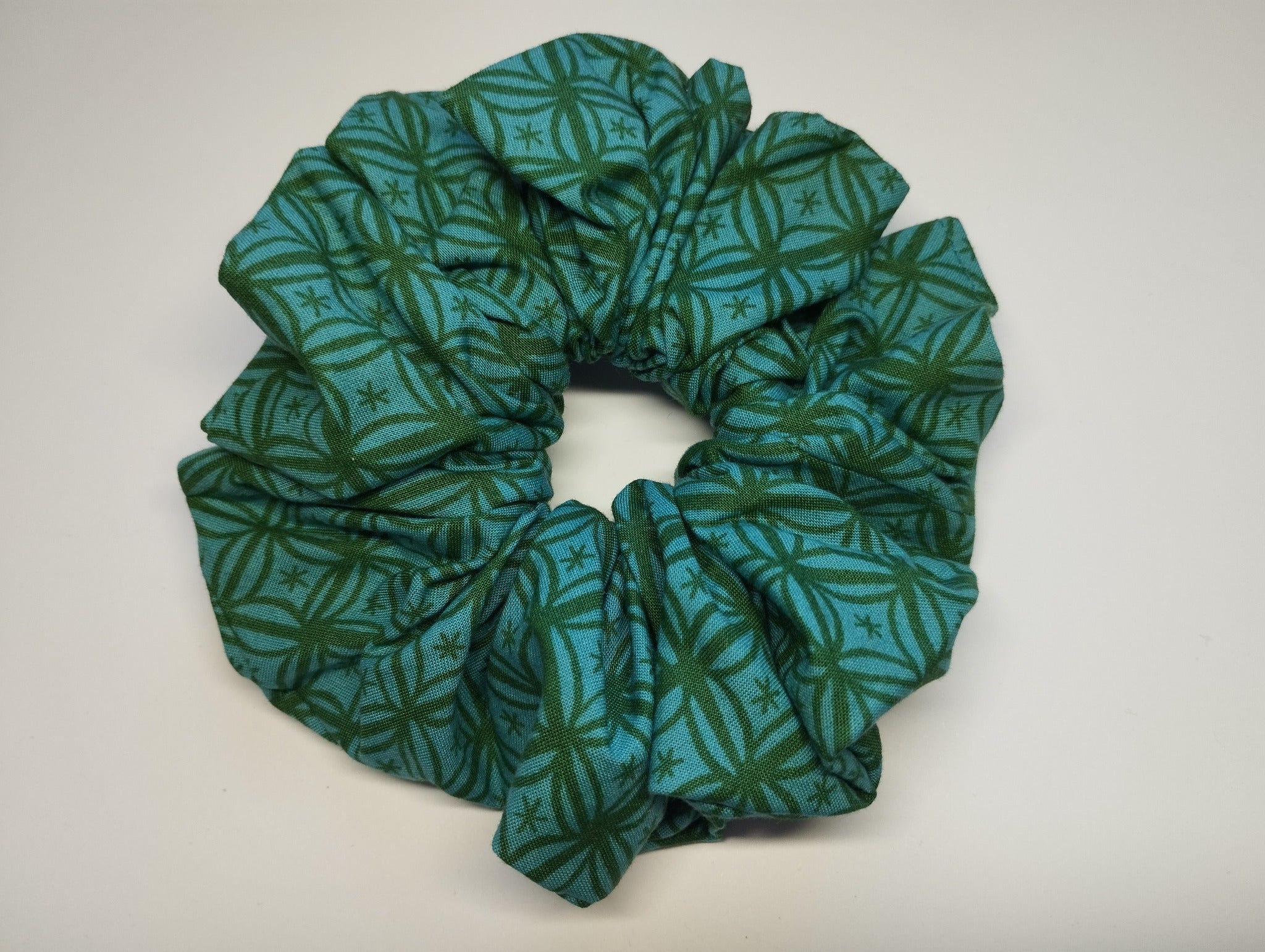 Tropical Teal Jumbo Scrunchie handmade in Cumbria by Scrunchlings