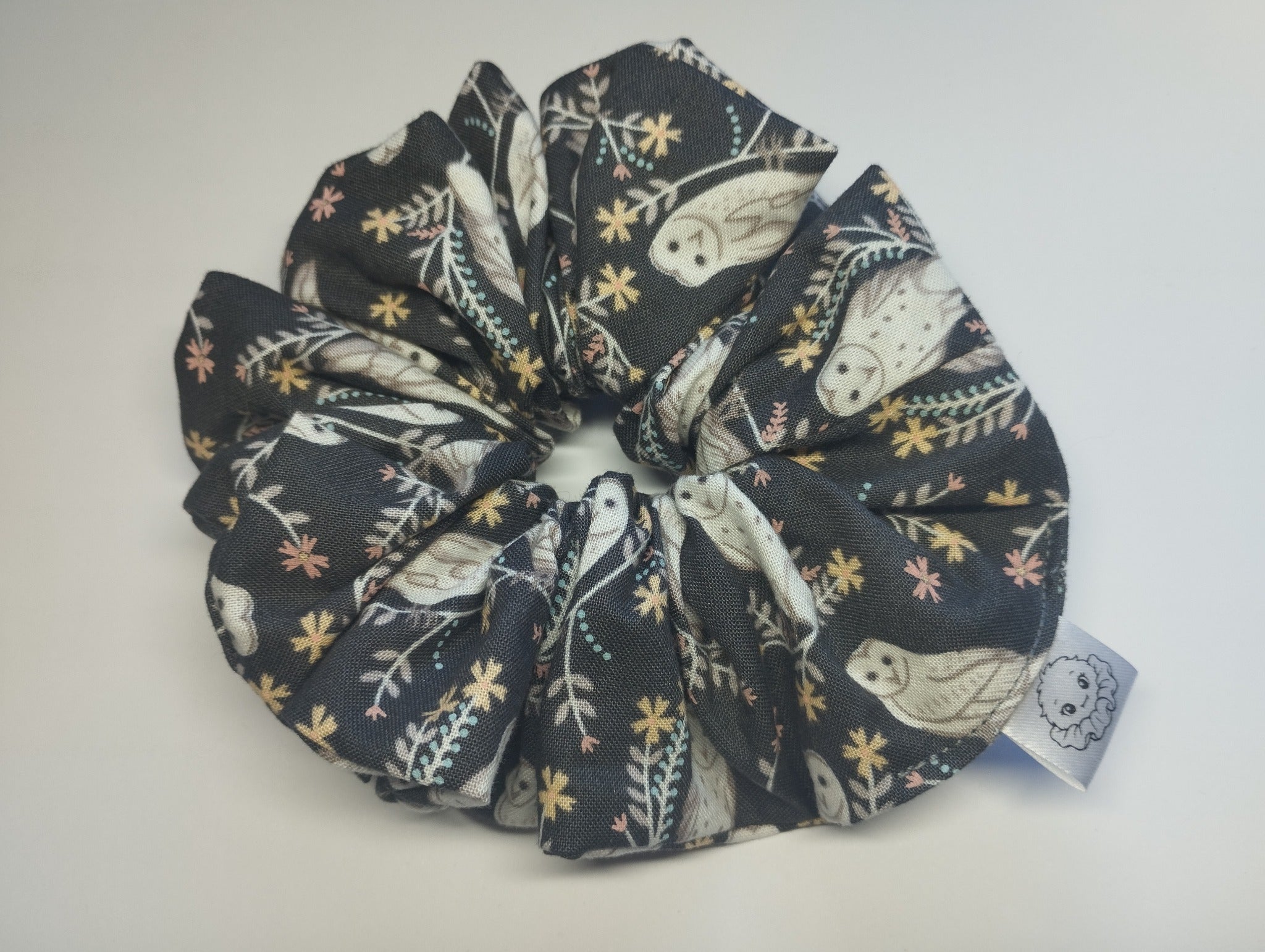 Owl Garden Jumbo Scrunchie handmade in Cumbria by Scrunchlings