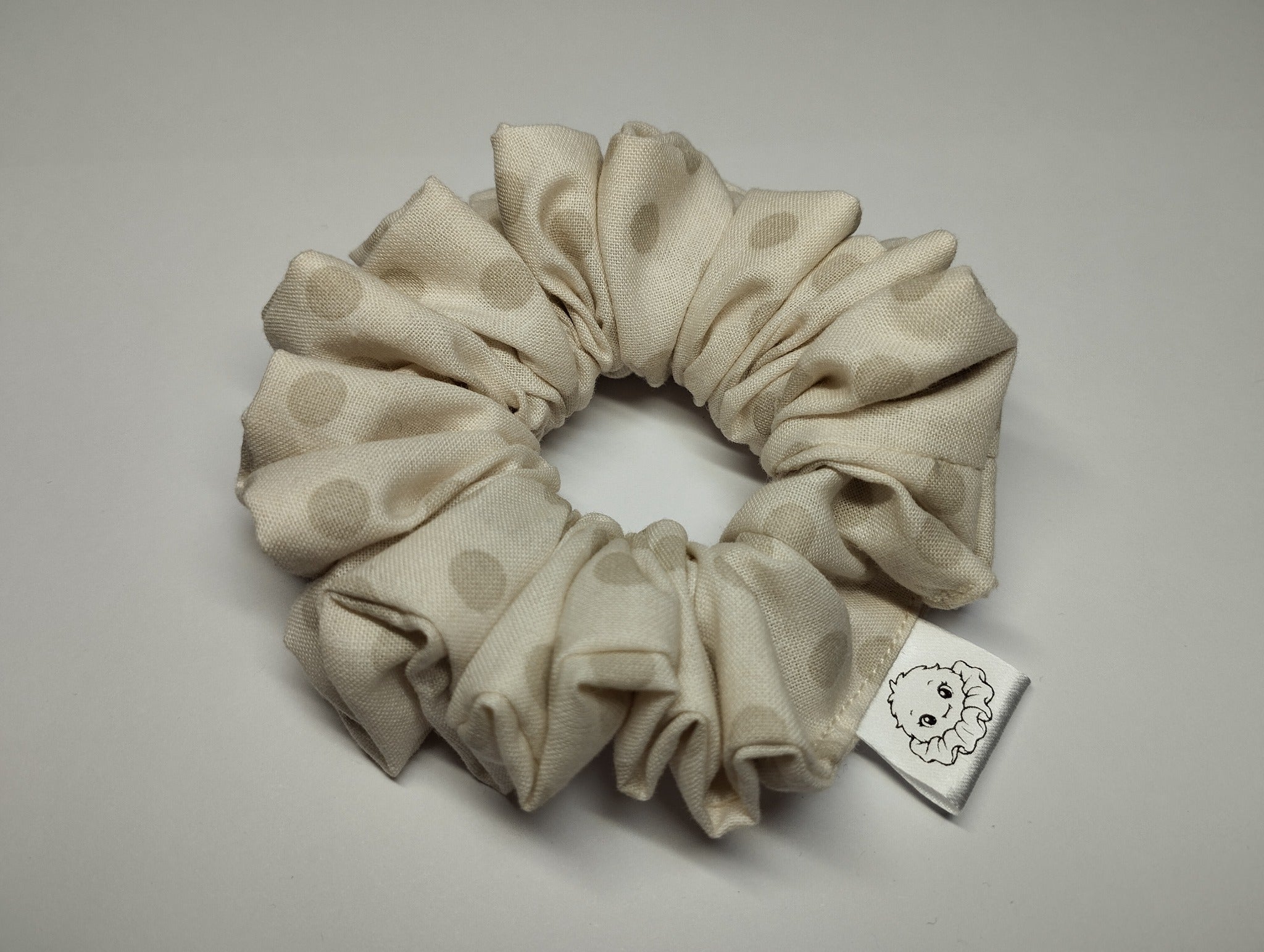 Latte Spot medium scrunchie handmade in Cumbria by Scrunchlings