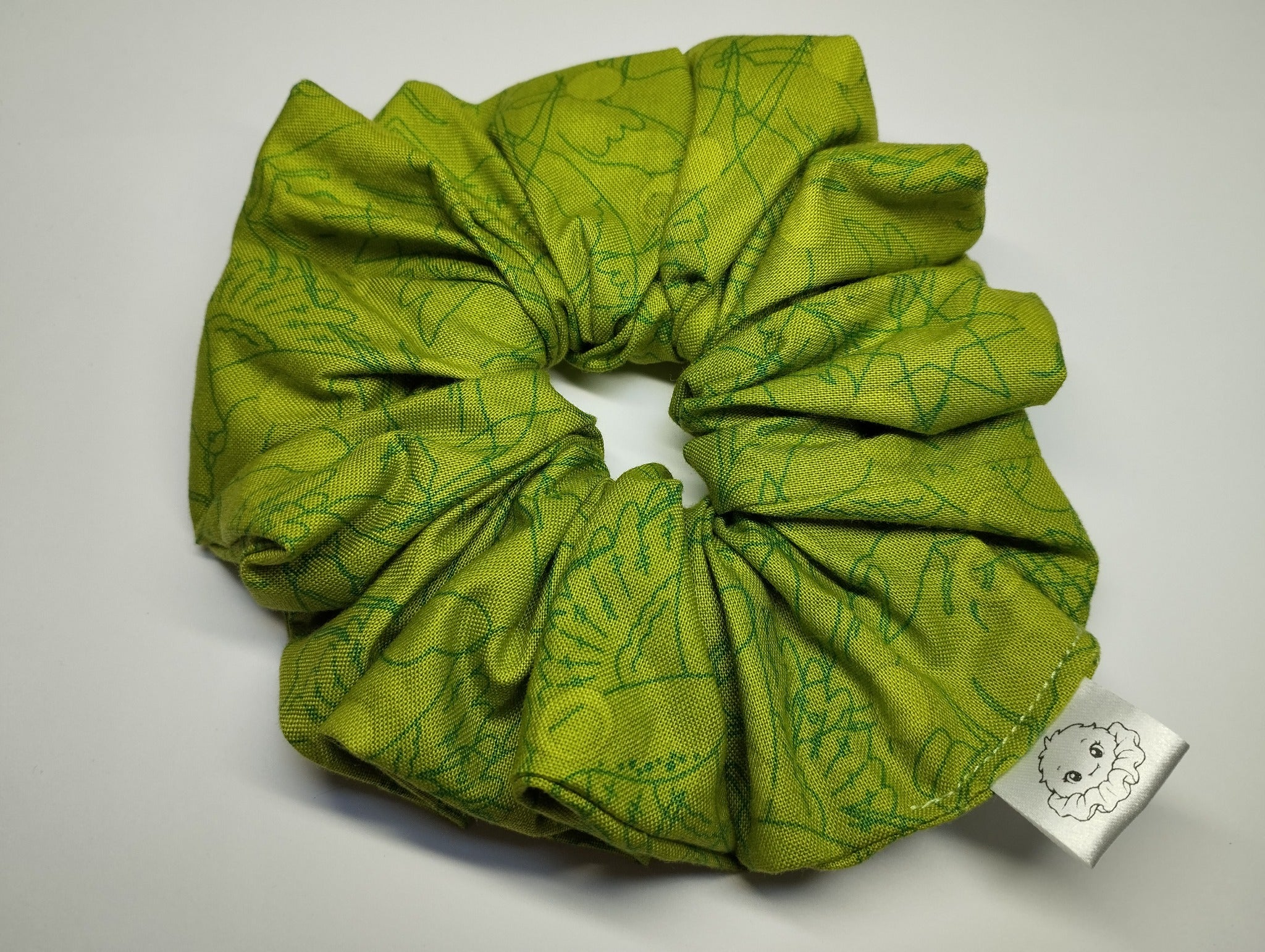 Lime Botanical jumbo scrunchie handmade in Cumbria by Scrunchlings
