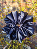 Midnight Blue Satin Super Jumbo scrunchie, front view showing its full gathered shape