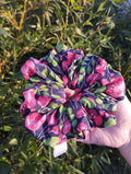 Midnight Poppies Jumbo Scrunchie, front view showing the gathered shape
