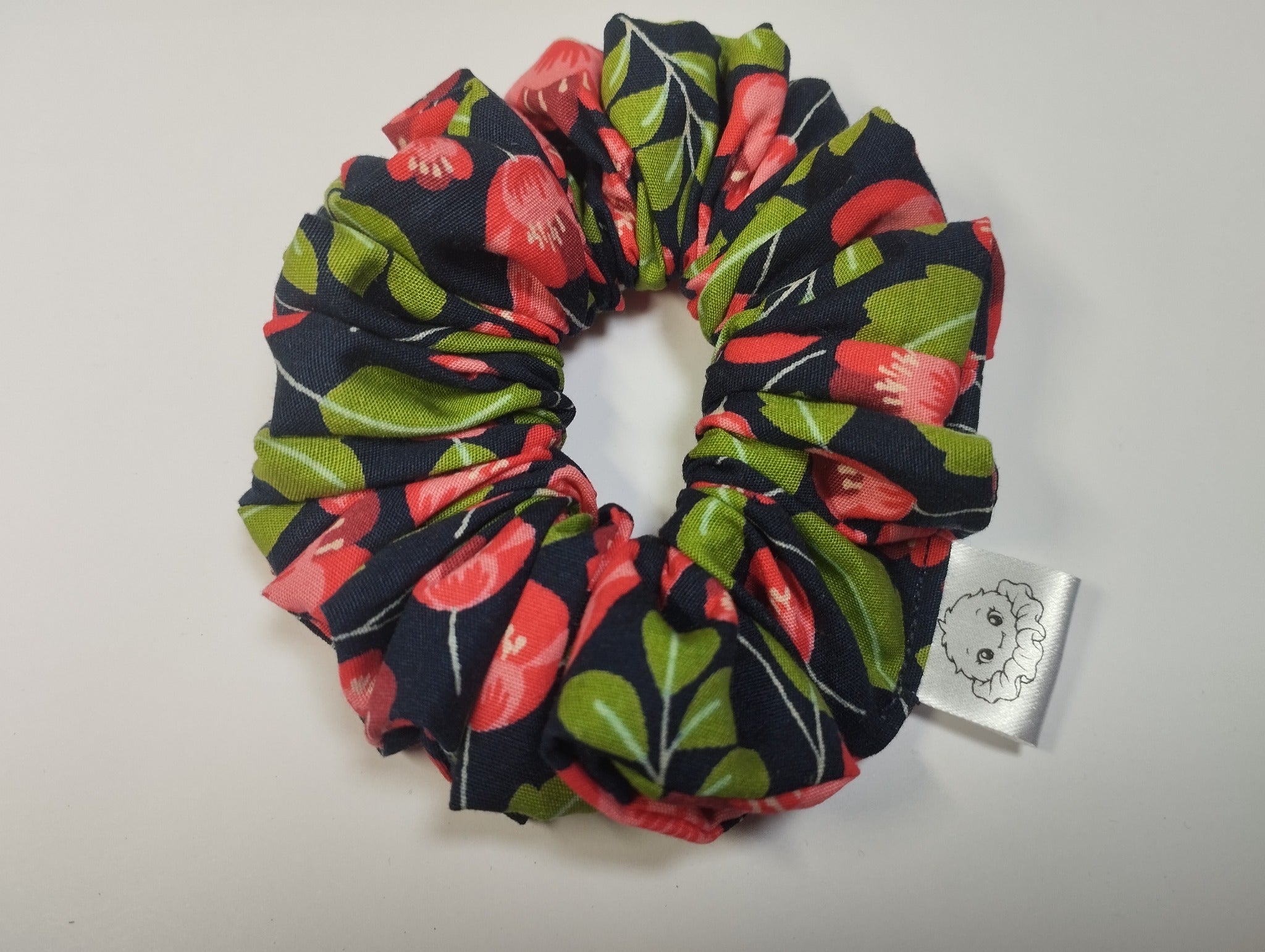 Midnight Poppies Medium Scrunchie handmade in Cumbria by Scrunchlings