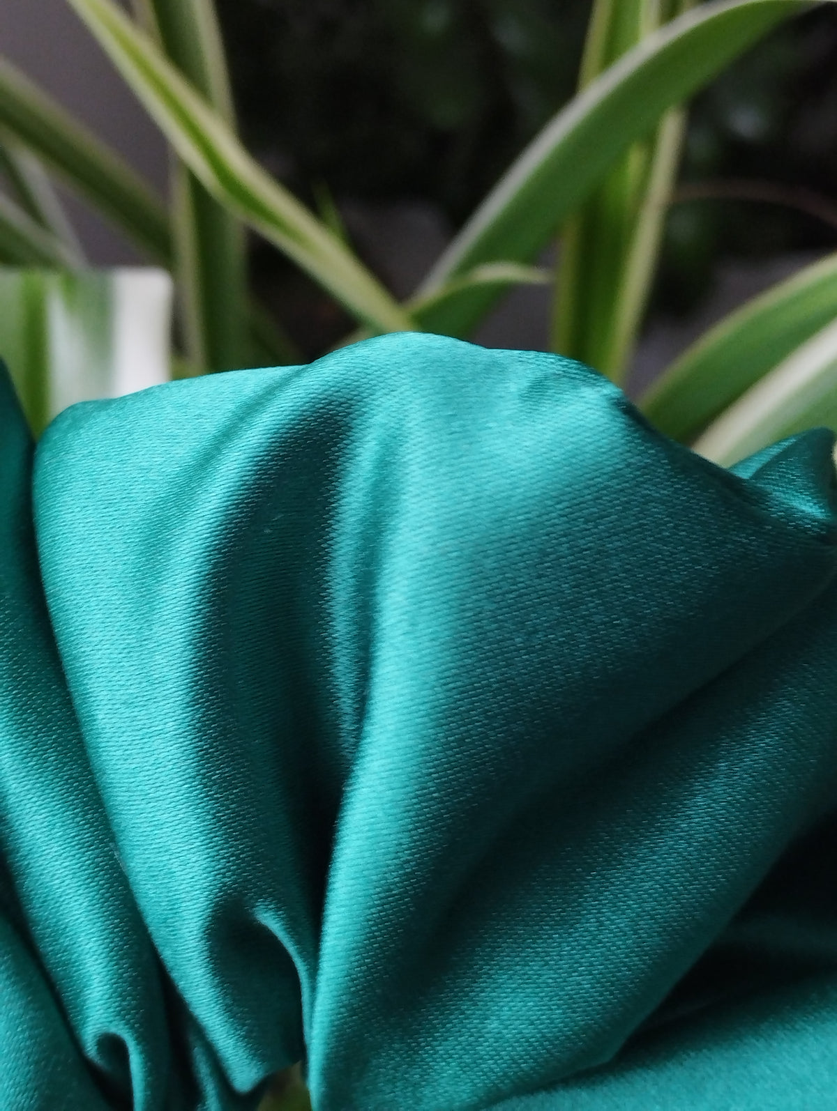 Kingfisher Jade teal jumbo satin scrunchie fabric close-up