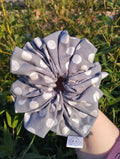 Silver Spot Jumbo Scrunchie, front view showing the gathered shape