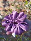 Wild Plum satin Jumbo scrunchie showing its full gathered shape